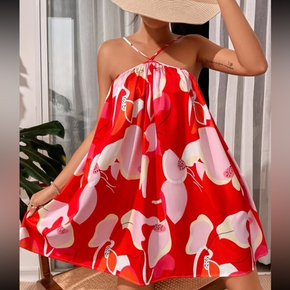 Boho Abstract Print Halter Dress Hot Pink - Picture 12 of 16